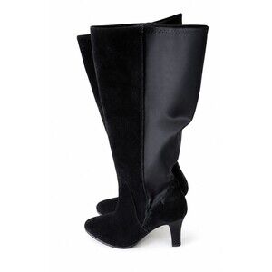 Lane Bryant Black Knee High Boots 11W Wide Calf Wide Width Leather Stretch Zip